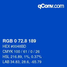 Farbcode: RGB 0 72.8 189 | qconv.com