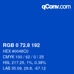 カラーコード: RGB 0 72.8 192 | qconv.com