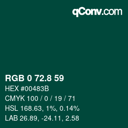 Color code: RGB 0 72.8 59 | qconv.com