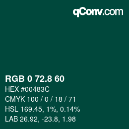 Color code: RGB 0 72.8 60 | qconv.com