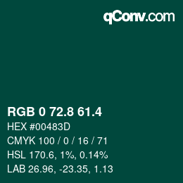 カラーコード: RGB 0 72.8 61.4 | qconv.com