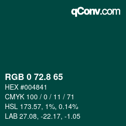Color code: RGB 0 72.8 65 | qconv.com