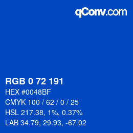 Color code: RGB 0 72 191 | qconv.com