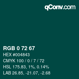 カラーコード: RGB 0 72 67 | qconv.com