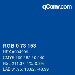 颜色代码: RGB 0 73 153 | qconv.com