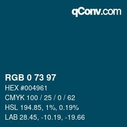 Color code: RGB 0 73 97 | qconv.com