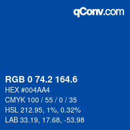 カラーコード: RGB 0 74.2 164.6 | qconv.com