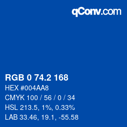 Color code: RGB 0 74.2 168 | qconv.com