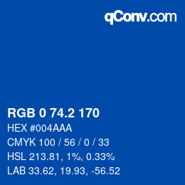 Color code: RGB 0 74.2 170 | qconv.com