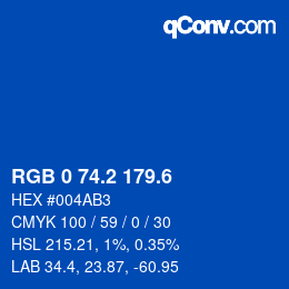 カラーコード: RGB 0 74.2 179.6 | qconv.com