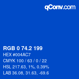 Color code: RGB 0 74.2 199 | qconv.com