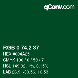 カラーコード: RGB 0 74.2 37 | qconv.com