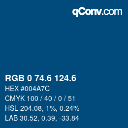 カラーコード: RGB 0 74.6 124.6 | qconv.com