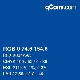カラーコード: RGB 0 74.6 154.6 | qconv.com