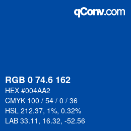 カラーコード: RGB 0 74.6 162 | qconv.com