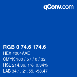 カラーコード: RGB 0 74.6 174.6 | qconv.com