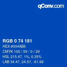 カラーコード: RGB 0 74 181 | qconv.com