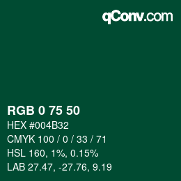 Color code: RGB 0 75 50 | qconv.com