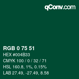 カラーコード: RGB 0 75 51 | qconv.com