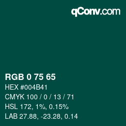 Farbcode: RGB 0 75 65 | qconv.com