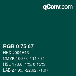 Código de color: RGB 0 75 67 | qconv.com