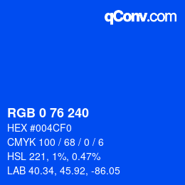 Color code: RGB 0 76 240 | qconv.com