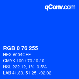 Color code: RGB 0 76 255 | qconv.com