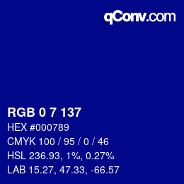 Color code: RGB 0 7 137 | qconv.com