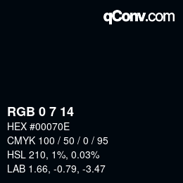 Color code: RGB 0 7 14 | qconv.com