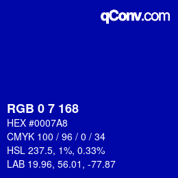 Color code: RGB 0 7 168 | qconv.com