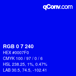 Color code: RGB 0 7 240 | qconv.com