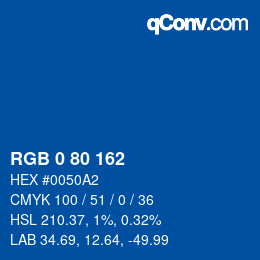 カラーコード: RGB 0 80 162 | qconv.com