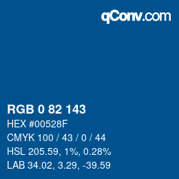 カラーコード: RGB 0 82 143 | qconv.com