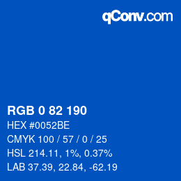 Color code: RGB 0 82 190 | qconv.com