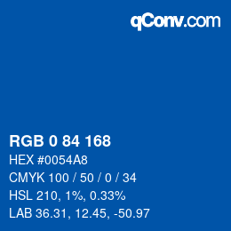 颜色代码: RGB 0 84 168 | qconv.com