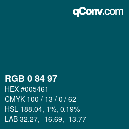 Color code: RGB 0 84 97 | qconv.com