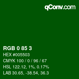 Color code: RGB 0 85 3 | qconv.com