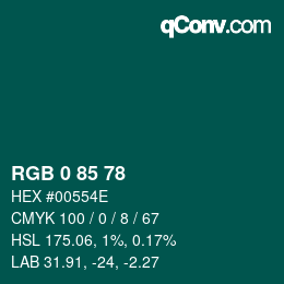Color code: RGB 0 85 78 | qconv.com