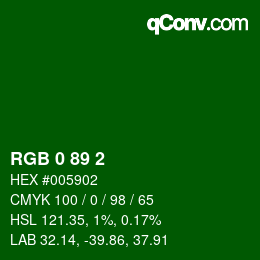 Color code: RGB 0 89 2 | qconv.com