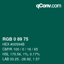 Color code: RGB 0 89 75 | qconv.com