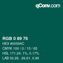 Color code: RGB 0 89 76 | qconv.com