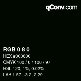 カラーコード: RGB 0 8 0 | qconv.com