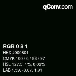 Color code: RGB 0 8 1 | qconv.com