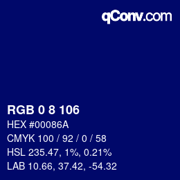 カラーコード: RGB 0 8 106 | qconv.com