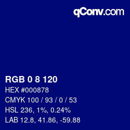 カラーコード: RGB 0 8 120 | qconv.com