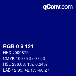 Color code: RGB 0 8 121 | qconv.com