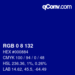 カラーコード: RGB 0 8 132 | qconv.com