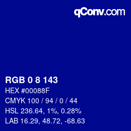 Color code: RGB 0 8 143 | qconv.com