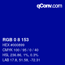 カラーコード: RGB 0 8 153 | qconv.com