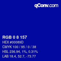 カラーコード: RGB 0 8 157 | qconv.com